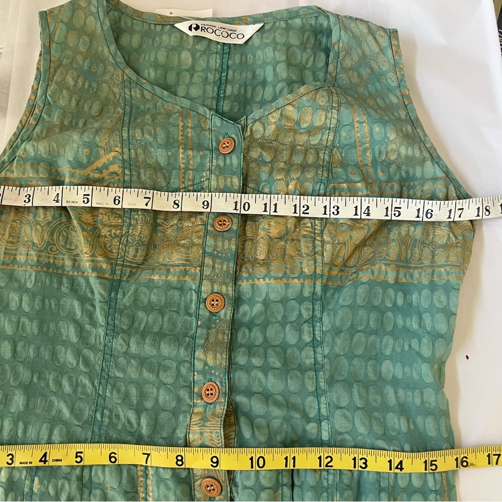 Rococo Turquoise/ Green and Gold Geometric Print MIDI Dress Size S/M - Picture 6 of 8